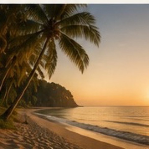 Tropical beach at sunset with palm trees in Sri Lanka